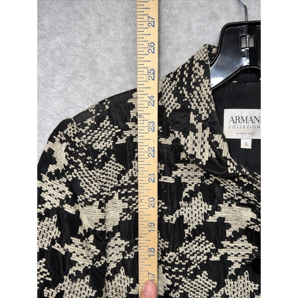 ARMANI COLLEZIONI BLACK & Tan BOUCLE  JACKET 10 Coat Shirt Geometric Slit Sleeve - Picture 10 of 10